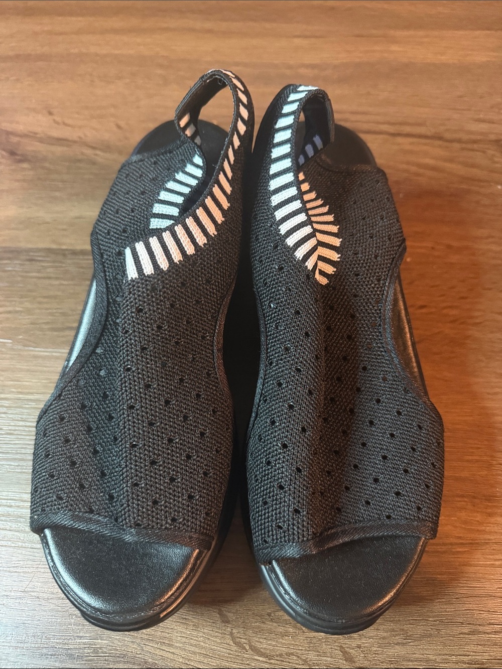 Black Knit Slip-On Women's Sandals size 8.0 wedge breathable EUR 41